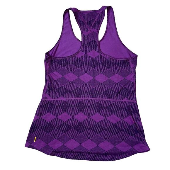 Lucy Brand purple & black diamond print athletic top dry wicking SZ SM - Picture 2 of 6